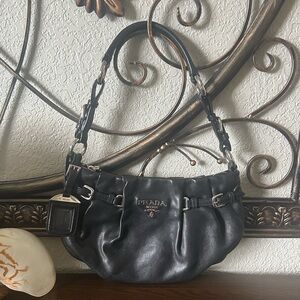 Prada Soft Black Leather Shoulder Bag with Chain Detail